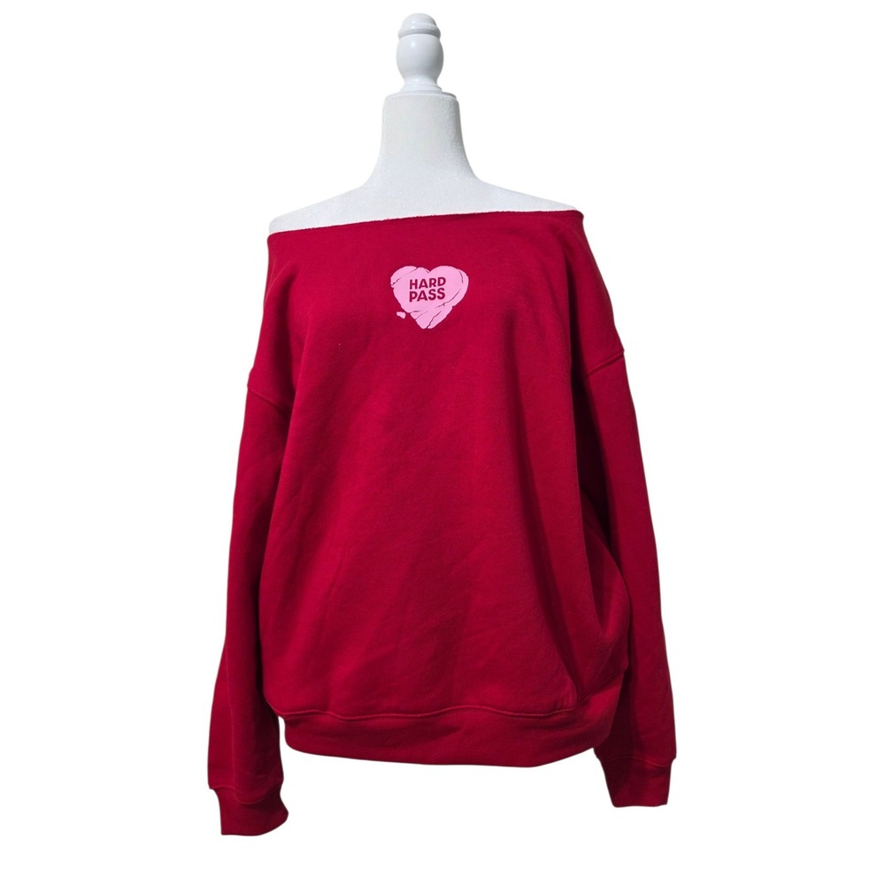 Wild Fable Hard Pass Off The Shoulder Sweatshirt Riviera Red Heart Graphic L